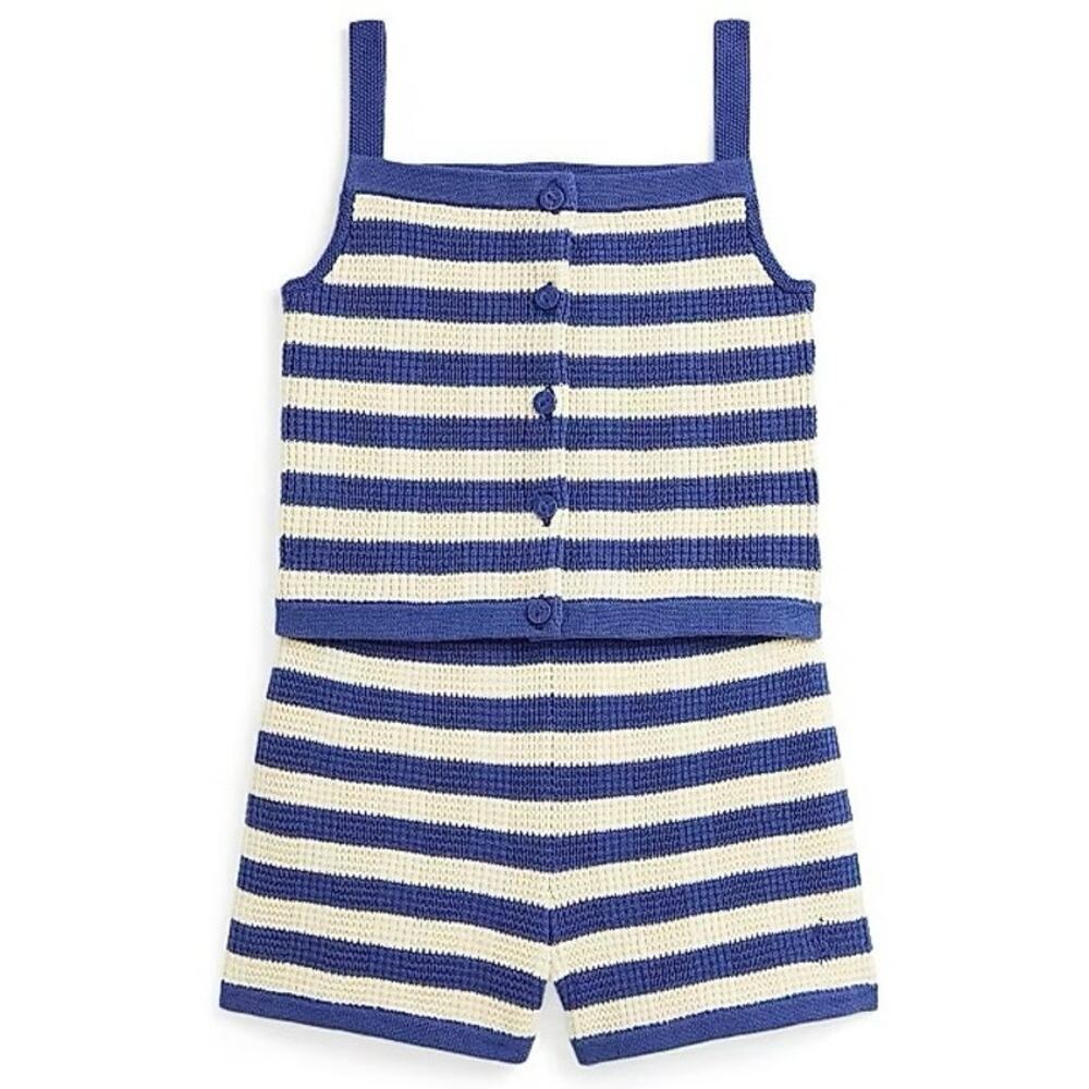 Polo Ralph Lauren Girl's Knit Striped Top & Shorts Set sz L (12-14) Scandi Girl